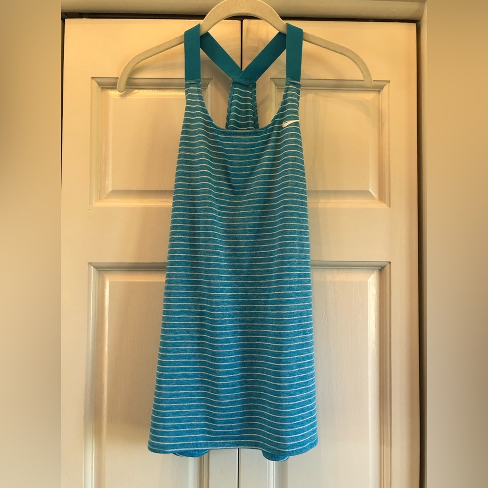 Nike, Junior M, turquoise blue and white striped tank